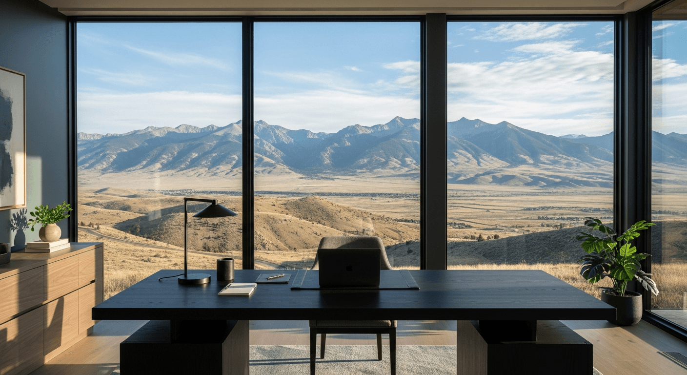Luxury deep work retreat office with Bighorn Mountains view
